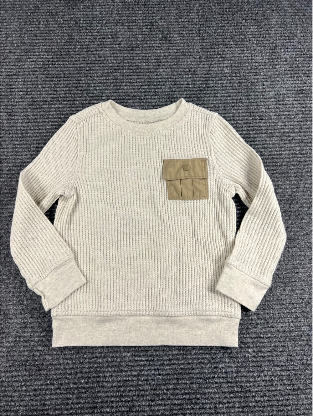Old Navy Boys' 4T Cream Waffle Knit Sweater with Brown Snap Pocket